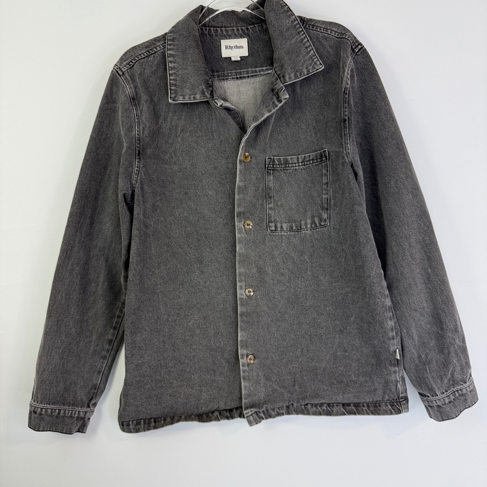 Huckberry Rhythm Heritage Denim Shirt Mens L Vintage Black Long Sleeve $95